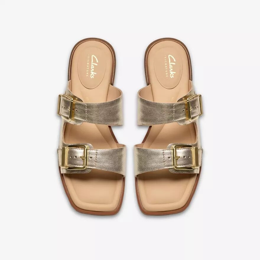 Ariany Bay mjuka guldfärgade platta sandaler för dam Ariany Bay mjuka guldfärgade platta sandaler för dam