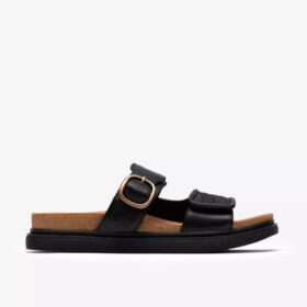 Arwell Step – platta sandaler i svart läder för damer