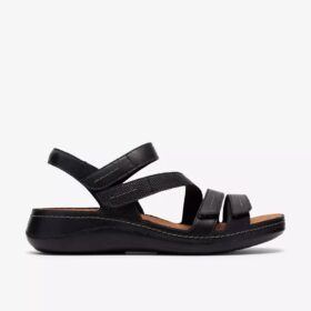 Cecily Mix – svarta platta sandaler i kombination för damer
