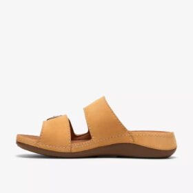 Cecily Step – platta sandaler för damer i ljus ockra nubuck