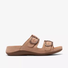 Cecily Step – platta sandaler i beige nubuck för damer
