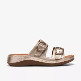 Cecily Step – platta sandaler i champagnefärgat läder för damer