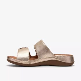 Cecily Step – platta sandaler i champagnefärgat läder för damer