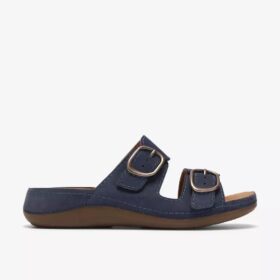 Cecily Step – platta sandaler i marinblå nubuck för damer