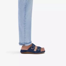 Cecily Step – platta sandaler i marinblå nubuck för damer