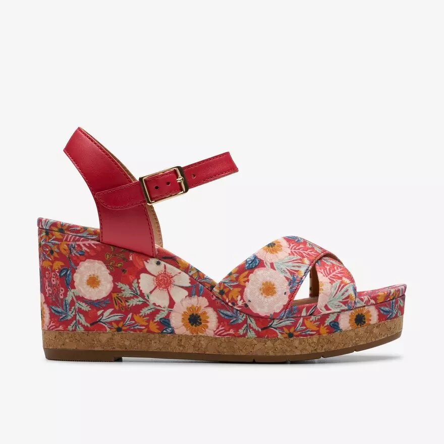 Chicly Floral – röda kilklackar med blommönster för damer Chicly Floral – röda kilklackar med blommönster för damer