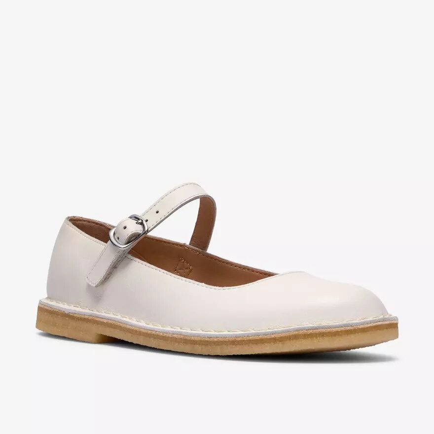 Desert Jane Mary Janes i vitt läder för damer Desert Jane Mary Janes i vitt läder för damer
