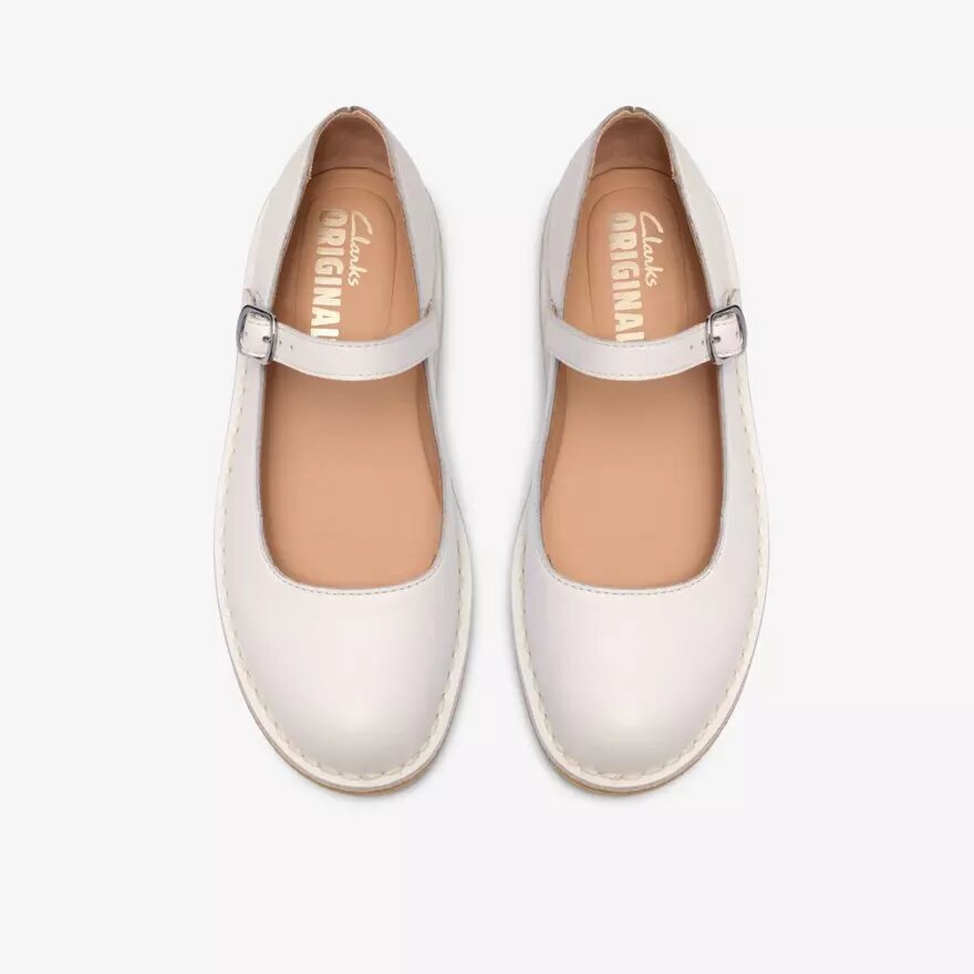 Desert Jane Mary Janes i vitt läder för damer Desert Jane Mary Janes i vitt läder för damer