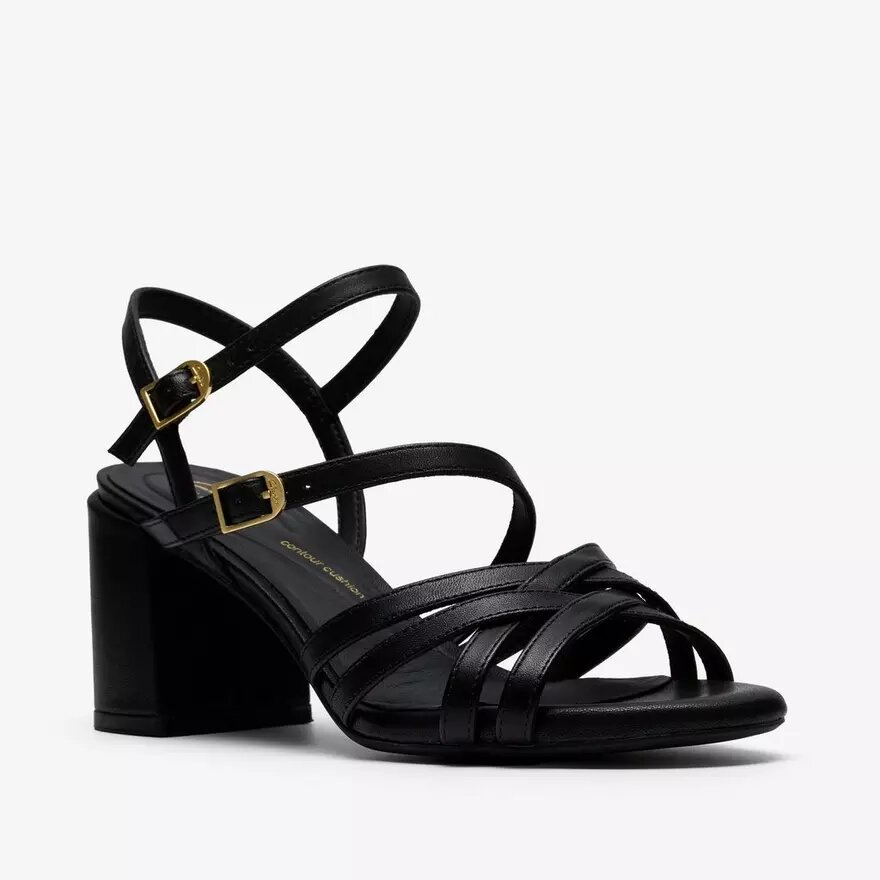 Ezoria-rem-sandaler i svart läder för damer Ezoria-rem-sandaler i svart läder för damer