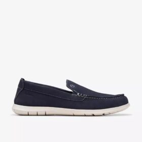 Flexway Step – marinblått mocka-mönstrade sommaloafers för herr, slip-on-modell