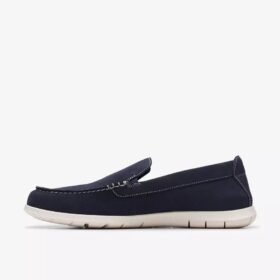 Flexway Step – marinblått mocka-mönstrade sommaloafers för herr, slip-on-modell