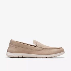 Flexway Step sandfärgade mockaskor för herr, Slip-ons