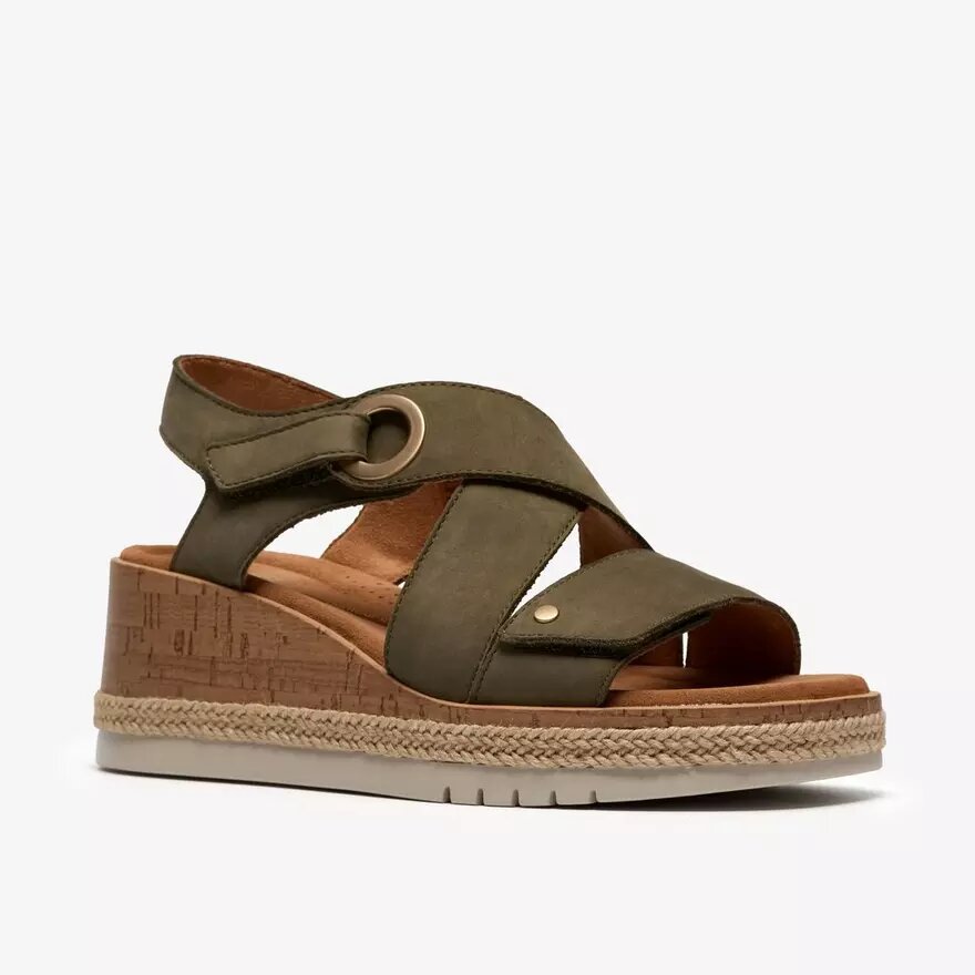 Kidiki Sun mörk olivgrön nubuck-kilklack för dam Kidiki Sun mörk olivgrön nubuck-kilklack för dam
