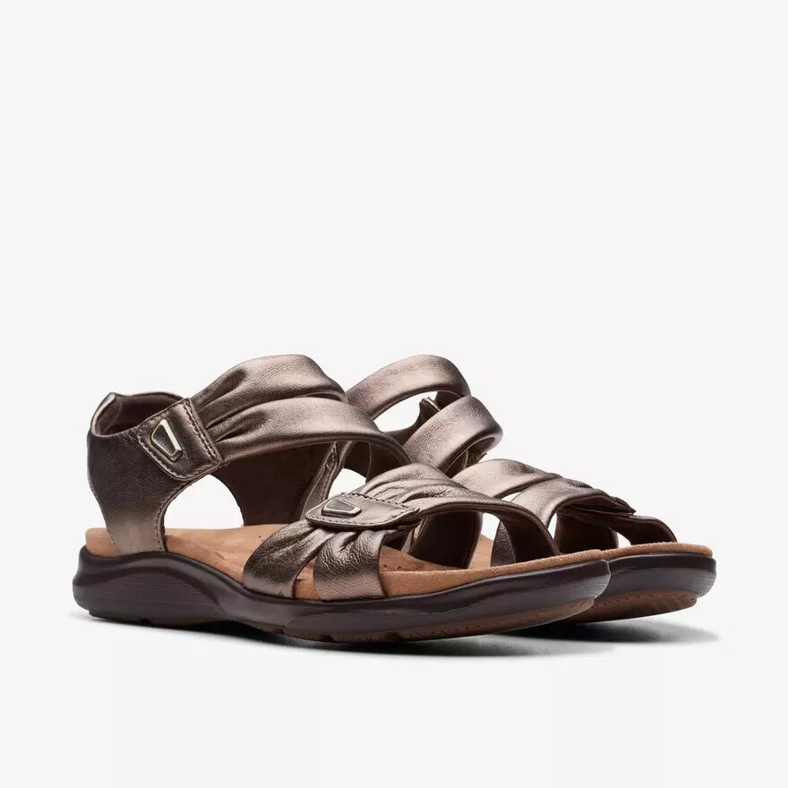 Kitly Ave-platta sandaler i bronsfärgat läder för damer Kitly Ave-platta sandaler i bronsfärgat läder för damer