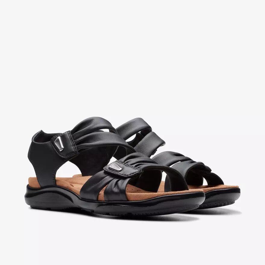 Kitly Ave platta sandaler i svart läder för damer Kitly Ave platta sandaler i svart läder för damer