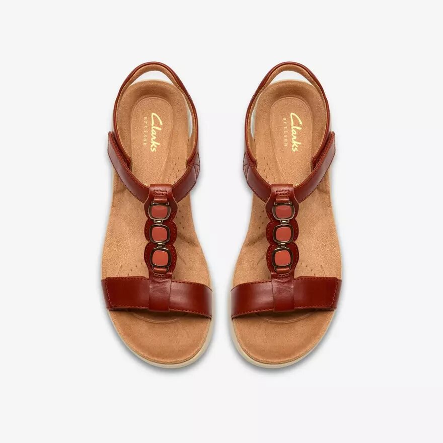 Kitly Gem, platta sandaler i bränt orange läder för damer Kitly Gem, platta sandaler i bränt orange läder för damer