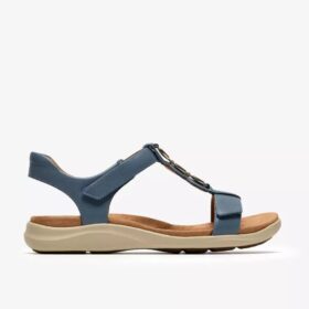 Kitly Gem – platta sandaler i denimblått läder för damer