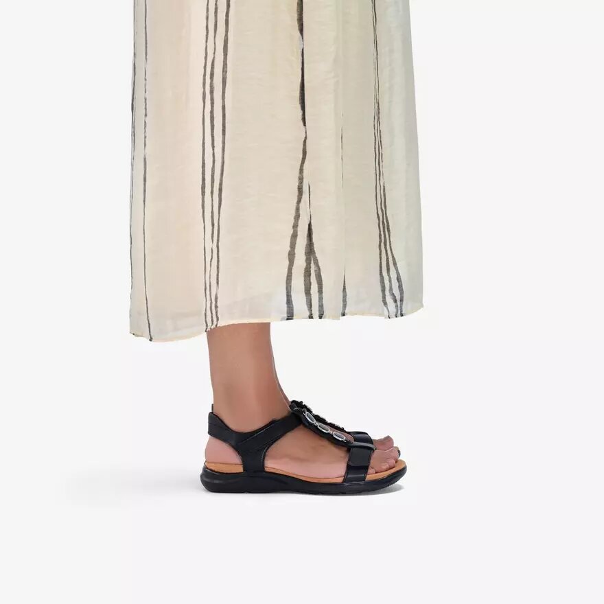 Kitly Gem – platta sandaler i svart läder för damer Kitly Gem – platta sandaler i svart läder för damer