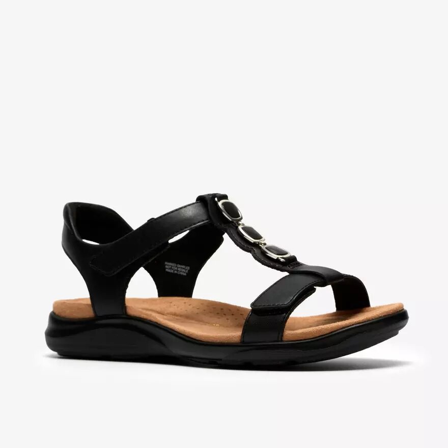 Kitly Gem – platta sandaler i svart läder för damer Kitly Gem – platta sandaler i svart läder för damer