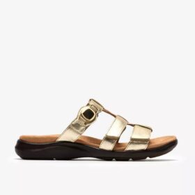 Kitly Pearl – platta sandaler i champagnefärgat läder för damer