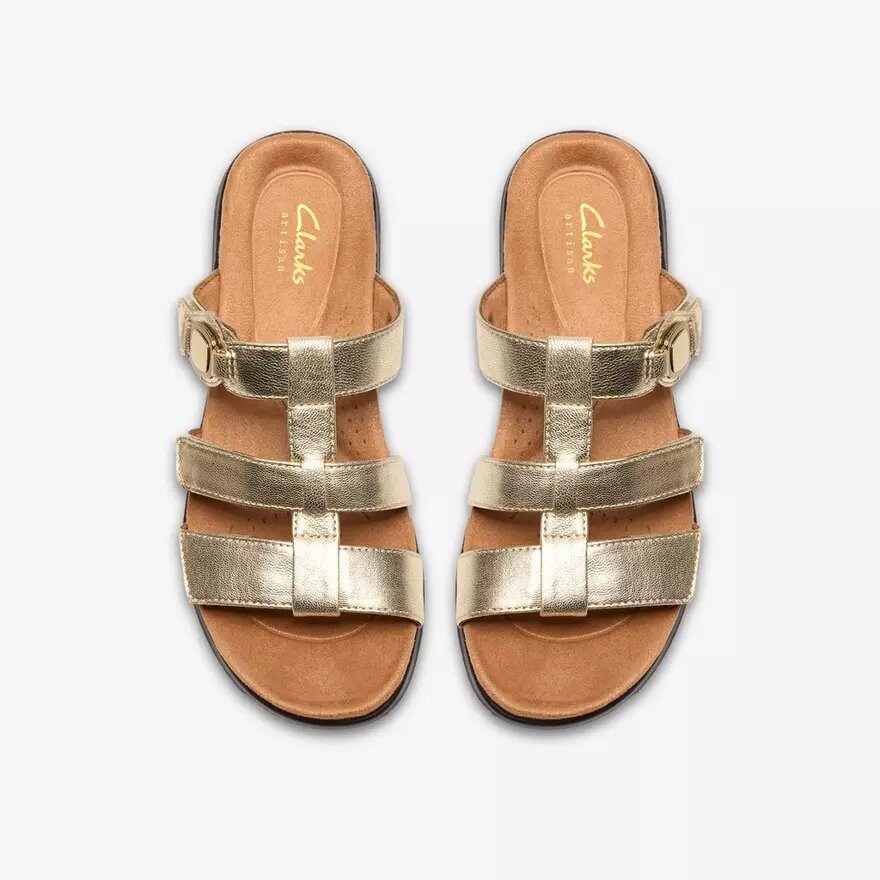 Kitly Pearl – platta sandaler i champagnefärgat läder för damer Kitly Pearl – platta sandaler i champagnefärgat läder för damer