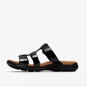 Kitly Pearl – svarta platta sandaler i lackläder för damer