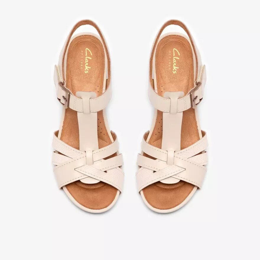 Kymber Glow-sandaletter med klack i krämfärgat läder för damer Kymber Glow-sandaletter med klack i krämfärgat läder för damer