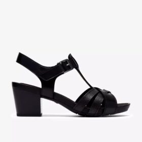 Kymber Glow – svarta lädersandaletter med klack för damer