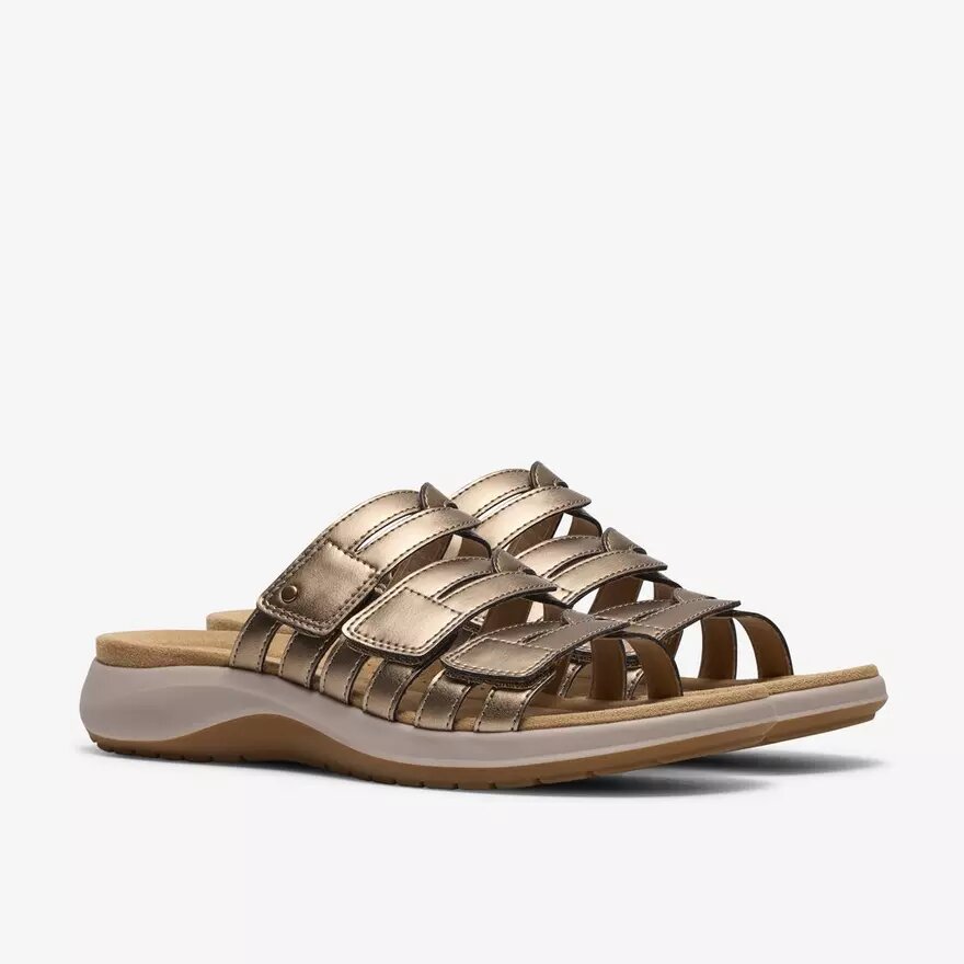 Maelynn Abby guldmetalliska platta sandaler för damer Maelynn Abby guldmetalliska platta sandaler för damer