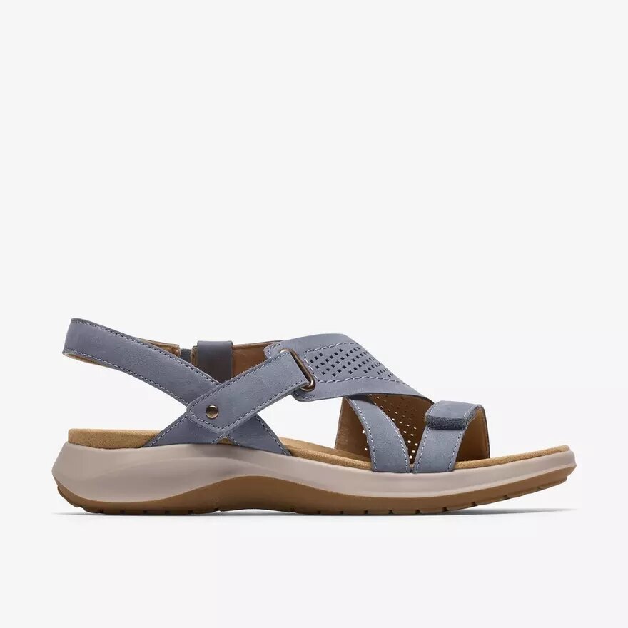 Maelynn Gem, platta sandaler i denimblå nubuck för dam Maelynn Gem, platta sandaler i denimblå nubuck för dam