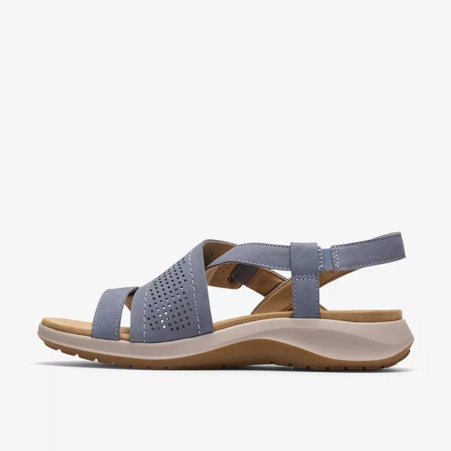 Maelynn Gem, platta sandaler i denimblå nubuck för dam Maelynn Gem, platta sandaler i denimblå nubuck för dam