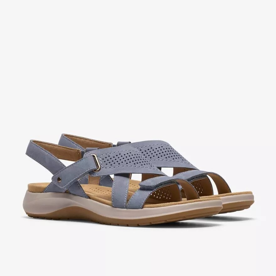 Maelynn Gem, platta sandaler i denimblå nubuck för dam Maelynn Gem, platta sandaler i denimblå nubuck för dam