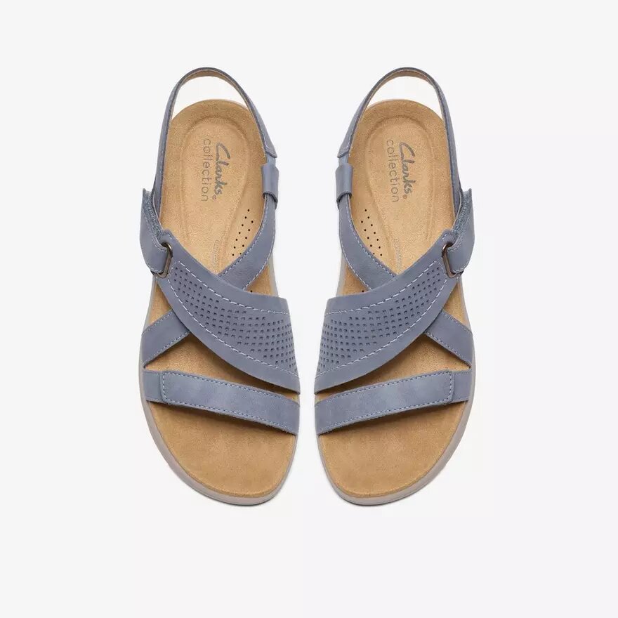 Maelynn Gem, platta sandaler i denimblå nubuck för dam Maelynn Gem, platta sandaler i denimblå nubuck för dam