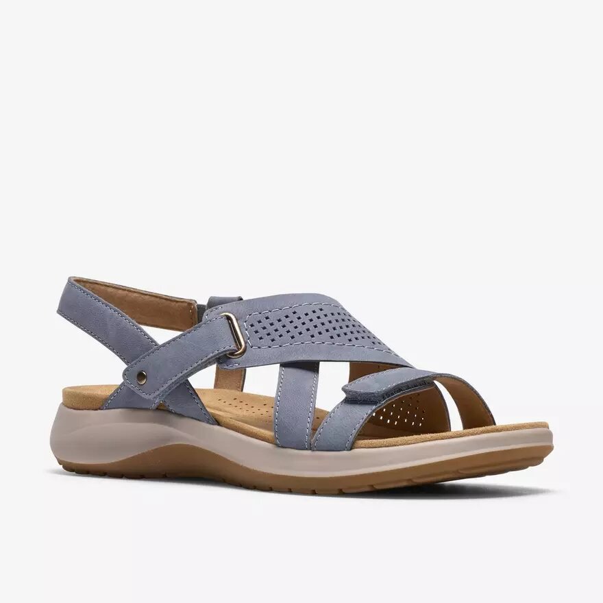 Maelynn Gem, platta sandaler i denimblå nubuck för dam Maelynn Gem, platta sandaler i denimblå nubuck för dam