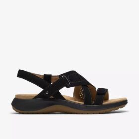 Maelynn Gem – svarta platta sandaler i nubuck för damer