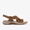 Maelynn Gem Tan Nubuck-platta sandaler för damer