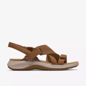Maelynn Gem Tan Nubuck-platta sandaler för damer