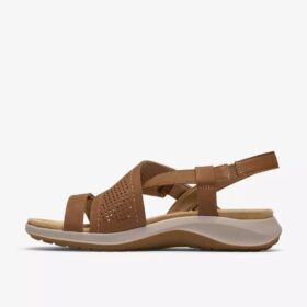 Maelynn Gem Tan Nubuck-platta sandaler för damer