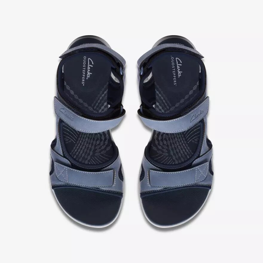 Mira Bay-rem-sandaler för damer i denimblått med remmar och Cloudsteppers™-teknik Mira Bay-rem-sandaler för damer i denimblått med remmar och Cloudsteppers™-teknik