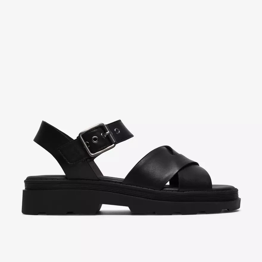 Orinoco3 Cross – platta sandaler i svart läder för damer Orinoco3 Cross – platta sandaler i svart läder för damer