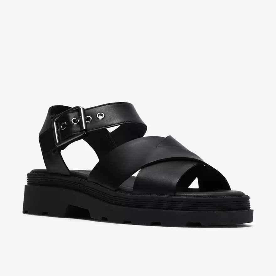 Orinoco3 Cross – platta sandaler i svart läder för damer Orinoco3 Cross – platta sandaler i svart läder för damer