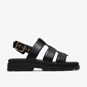 Platta sandaler för damer, Orinoco3 Strap, svart läder
