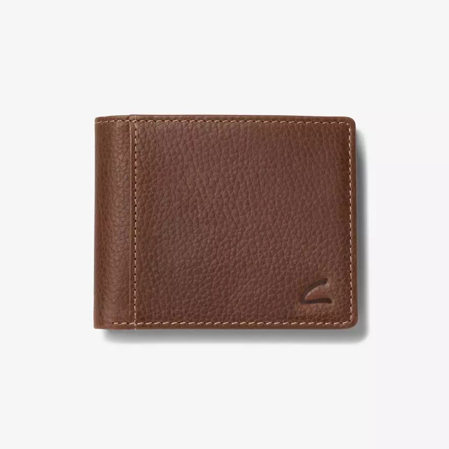 Slimfold-plånbok för män i brunt, med slitet pebble-mönster – USA Slimfold-plånbok för män i brunt, med slitet pebble-mönster – USA