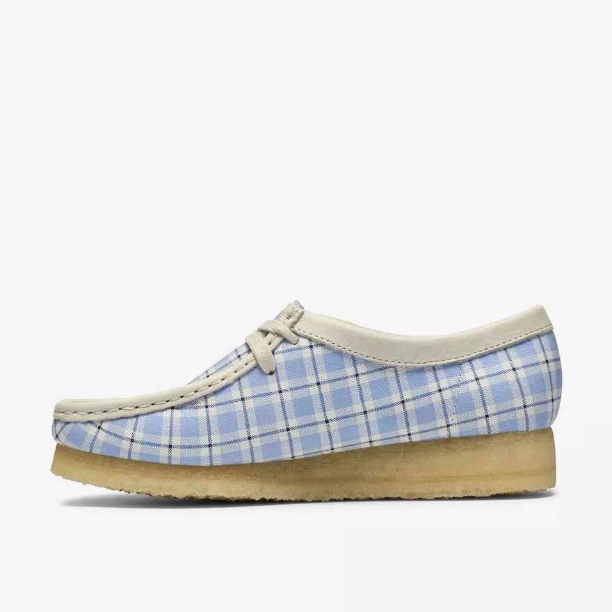 Wallabee för damer i blå rutig gingham Wallabee för damer i blå rutig gingham