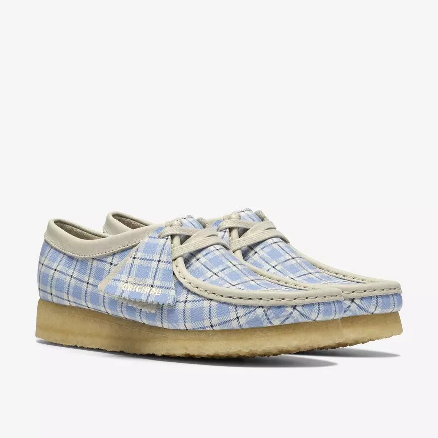 Wallabee för damer i blå rutig gingham Wallabee för damer i blå rutig gingham