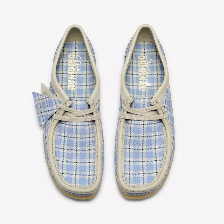 Wallabee för damer i blå rutig gingham Wallabee för damer i blå rutig gingham