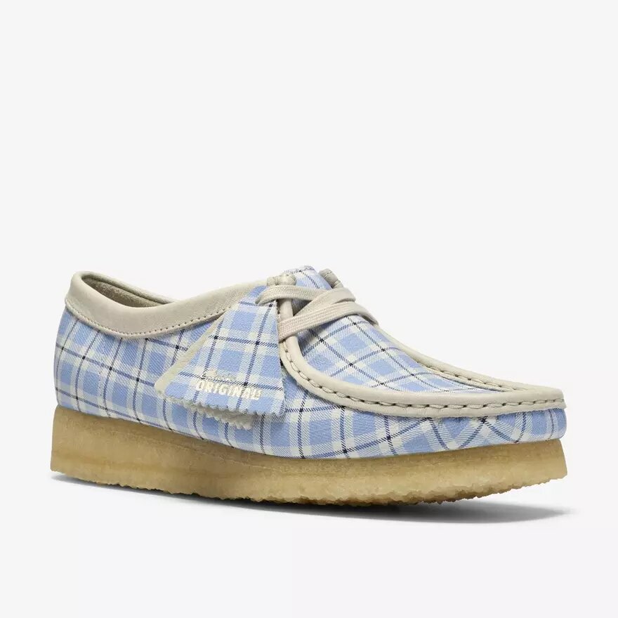 Wallabee för damer i blå rutig gingham Wallabee för damer i blå rutig gingham