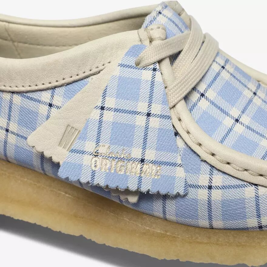 Wallabee för damer i blå rutig gingham Wallabee för damer i blå rutig gingham