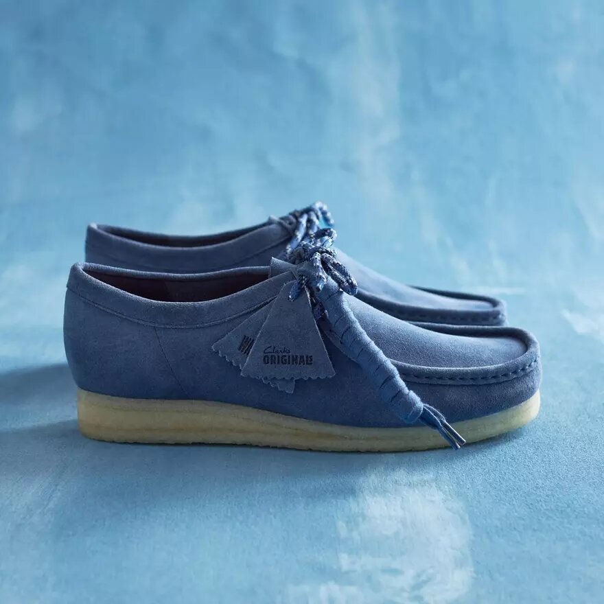 Wallabee för herr i denimblått mocka Wallabee för herr i denimblått mocka