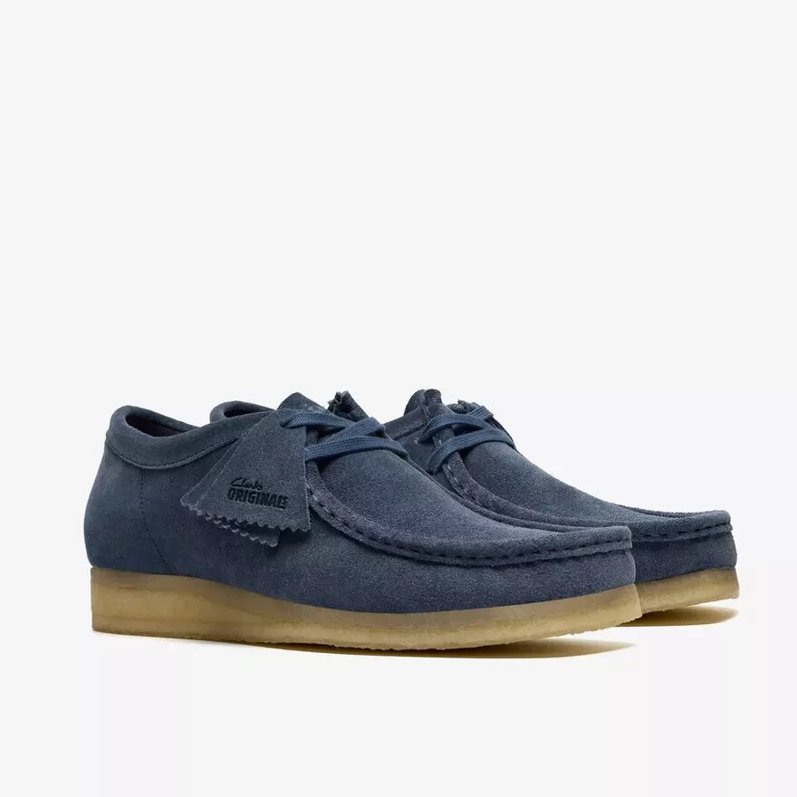 Wallabee för herr i denimblått mocka Wallabee för herr i denimblått mocka